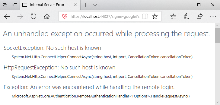 External login behinde proxy unhandled exception